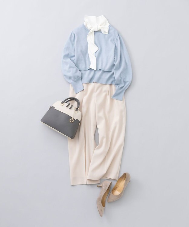 組曲 L 【ストレッチ・イージーケア】オシャクロス ガウチョパンツ アイボリー系