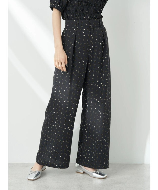 earth music&ecology 花柄ワイドパンツ Black