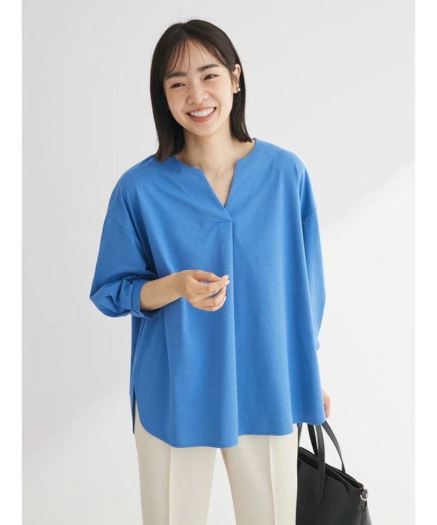 Green Parks ＢＰスキッパー七分袖カットプルオーバー Blue