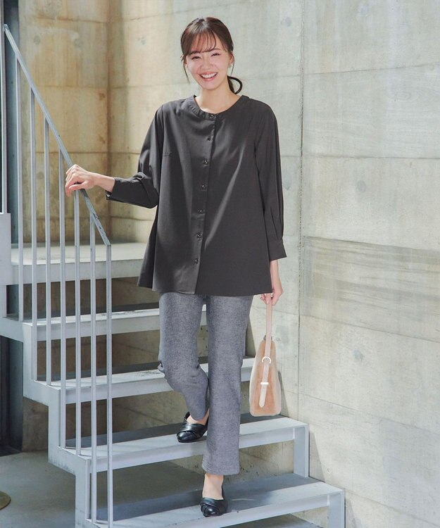 Tiaclasse L 【日本製】メランジプリント裏起毛スリムパンツ グレー