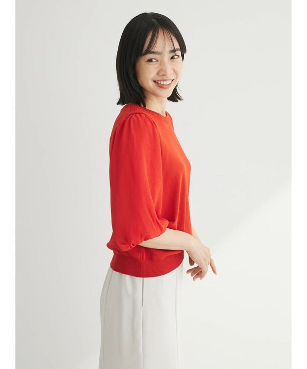 Green Parks 袖楊柳ドッキングニットプルオーバー Red