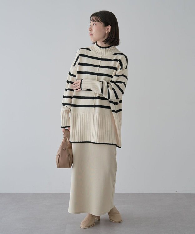 Green Parks 洗えるモックネックニットプルオーバー Off White