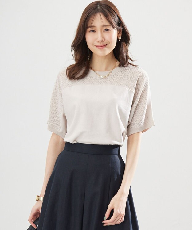 組曲 【WEB限定】メッシュ切り替えドルマン ニット ベージュ系