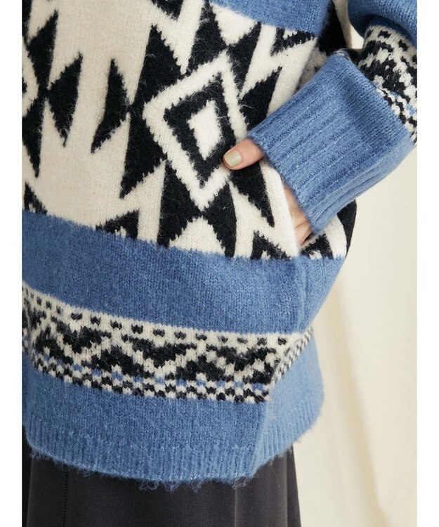 CRAFT STANDARD BOUTIQUE オルテガ柄ニットＺＩＰブルゾン Sax