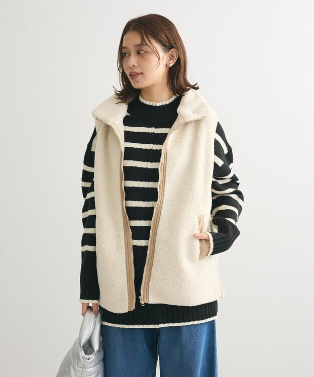 Green Parks 洗えるモックネックニットプルオーバー Black