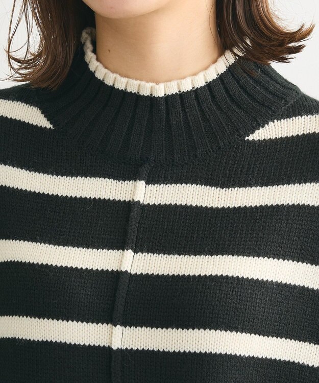 Green Parks 洗えるモックネックニットプルオーバー Black