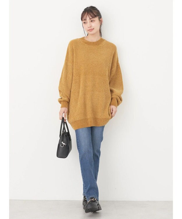 earth music&ecology シャイニーベロアモールチュニック Mustard