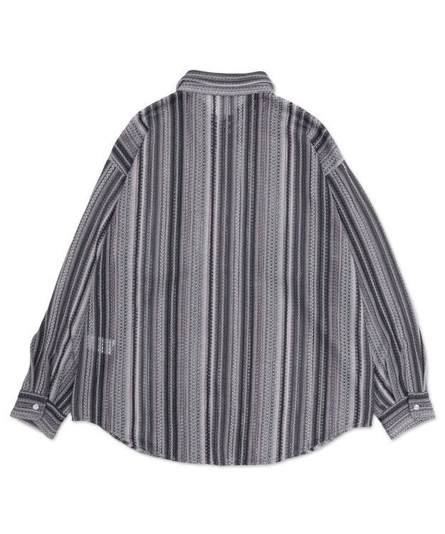 WEGO ストライプメッシュBIGシャツ（LS） グレー