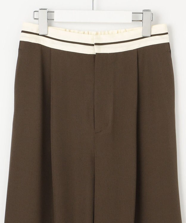 Feroux 【洗える】マーベルトデザイン セミワイドパンツ ダークブラウン系