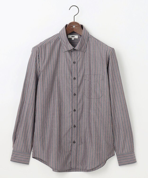 JOSEPH ABBOUD 【シルク×綿ブレンド】シルクコットンストライプ シャツ ダークブラウン系1