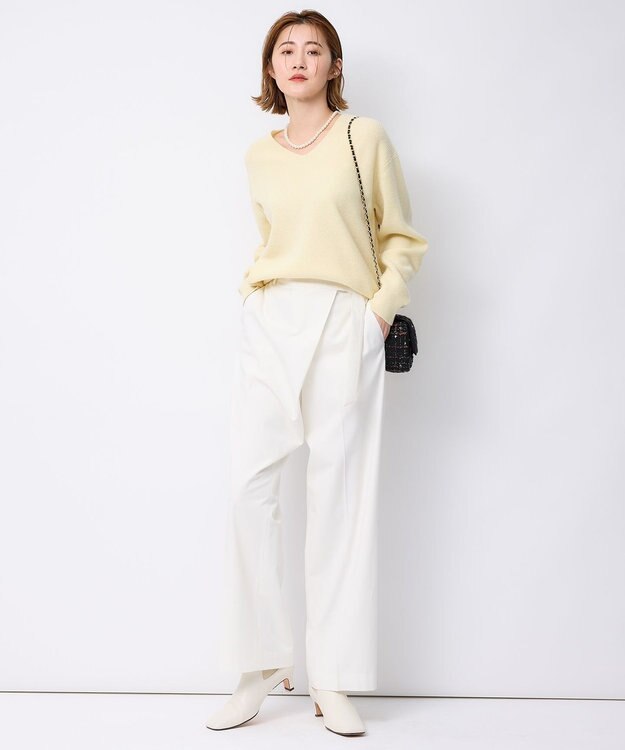 23区 【洗える】ウールカシミヤ Vネック ニット イエロー系