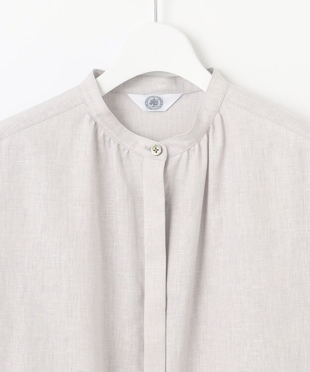 J.PRESS LADIES 【洗える・接触冷感・吸水速乾】麻SOLID バンドカラー シャツ ブラウス グレージュ系