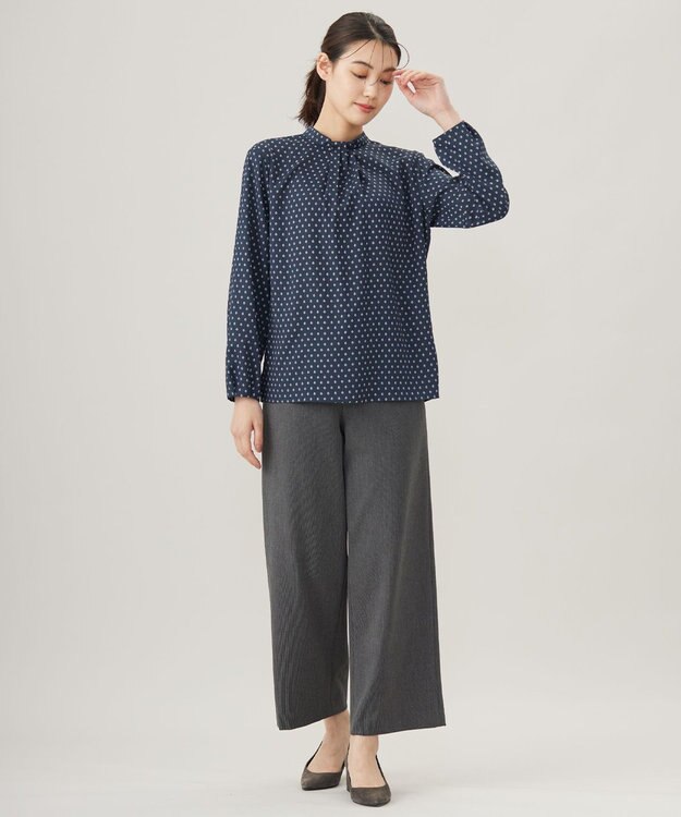 J.PRESS LADIES L 【洗える】ジオメトリックプリント ブラウス ブルーグレープリント系