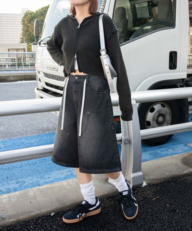 WEGO ウエストドロストダブルニーバギーハーフパンツ ブラック