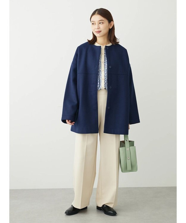 Green Parks 洗えるノーカラーショートコート Dark Navy