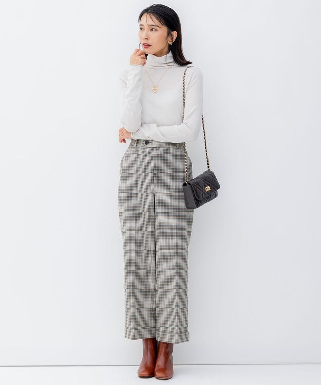 23区 L 【洗える】ガンクラブチェックストレッチ アンクル パンツ ダークブラウン系3