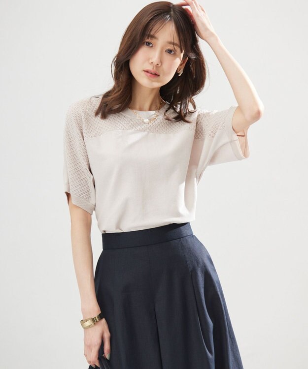 組曲 【WEB限定】メッシュ切り替えドルマン ニット ベージュ系