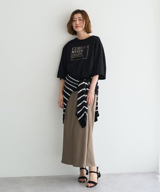 YECCA VECCA 【UVカット】ワイドスリーブ箔プリントTee Black