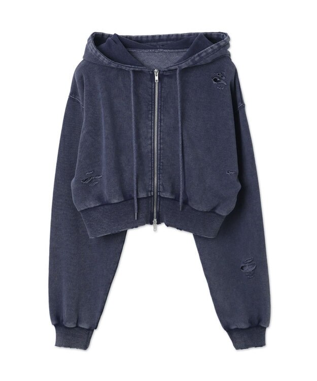 WEGO ダメージショートジップパーカー ブルー