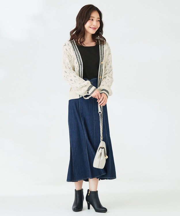 ANY SIS 【洗える】透かし編みニット カーディガン アイボリー