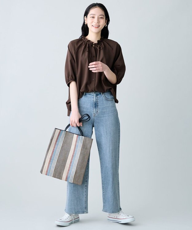 ANY 楽映えフリルネックブラウス（セットアップ着用可） ブラウン