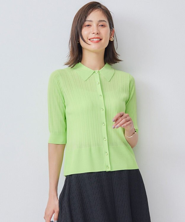 組曲 L 【WEB限定カラーあり】衿付きシアーニットポロ 【WEB限定】セロリ系9