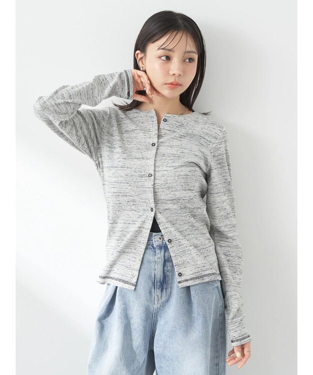 earth music&ecology メランジリブカーディガン（ｇｒａｙ） Gray Mixture