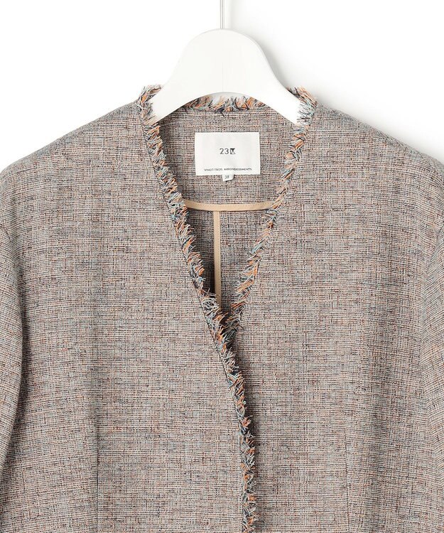 23区 【先行予約】リネンライクブッチャー フリンジノーカラージャケット ダークブラウン系