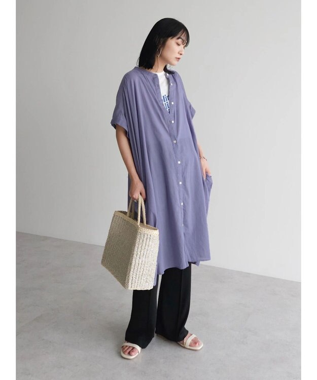 Green Parks インド綿 　ギャザー５分袖チュニック Purple