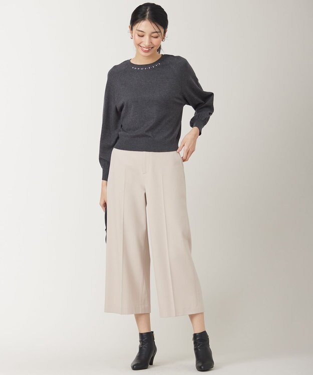 ANY SIS 【洗える】ウールブレンドプチジュエル調 ニット チャコール