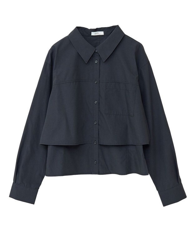 earth music&ecology ロールアップスリーブボクシーシャツ Black