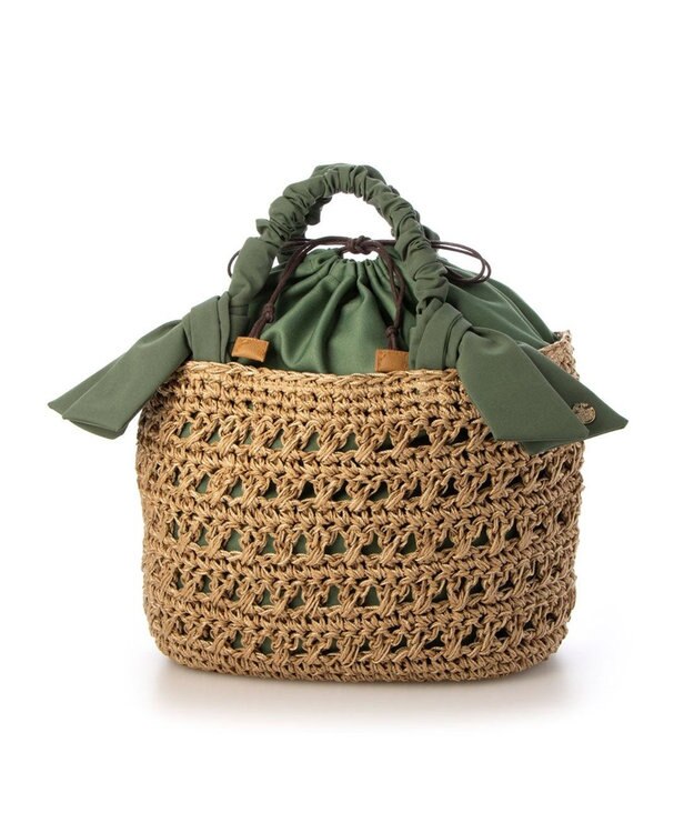 UNBILLION カシュカシュ cachecache / 下がりリボン柄編みトートバッグ グリーン