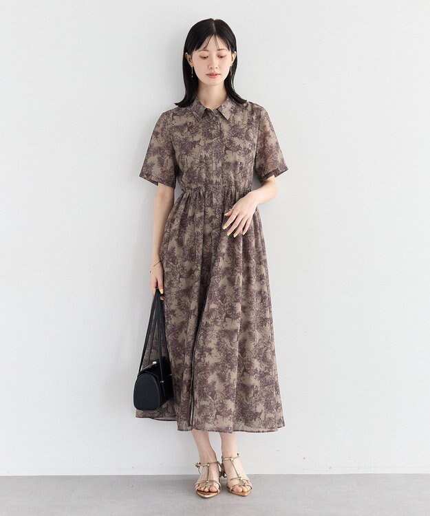 YECCA VECCA サファリ柄フレアシャツワンピース Beige