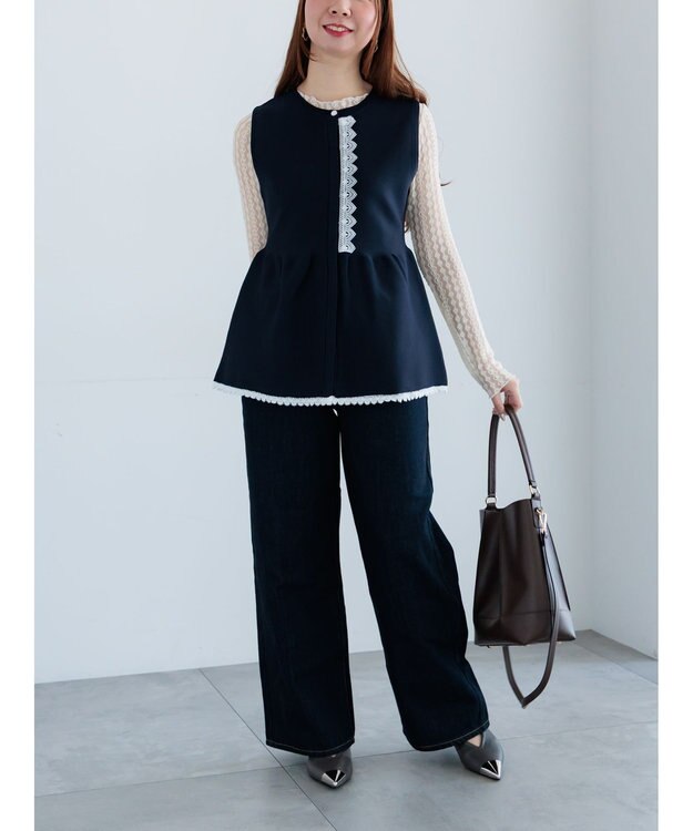 Te chichi レースペプラムベスト ネイビー
