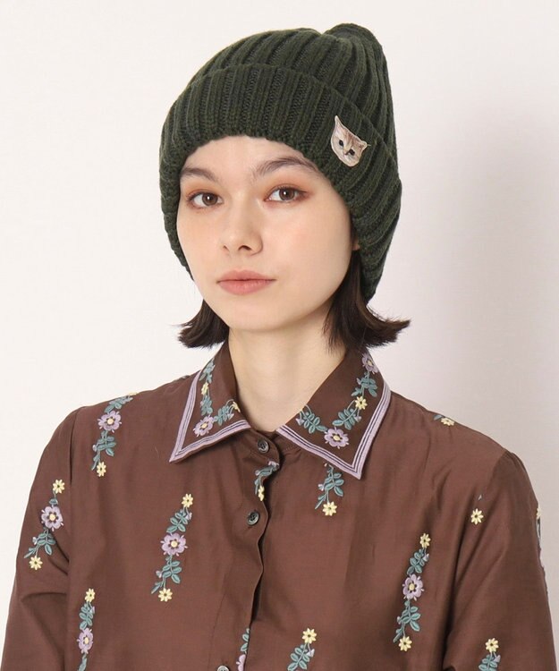 MOONBAT 【FUDGE11月号掲載】PAUL & JOE ACCESSOIRES ヌネット刺繍ワッペン付リブニット帽 ダークグリーン