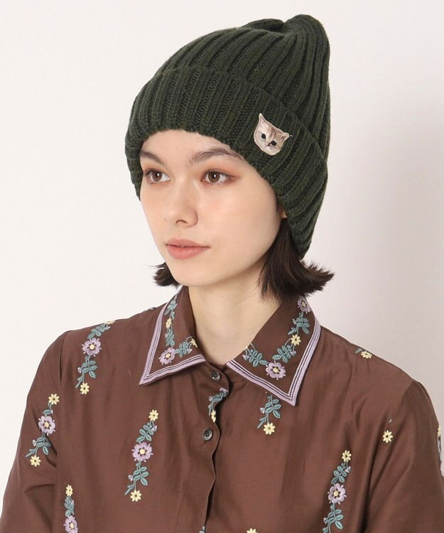 MOONBAT 【FUDGE11月号掲載】PAUL & JOE ACCESSOIRES ヌネット刺繍ワッペン付リブニット帽 ダークグリーン