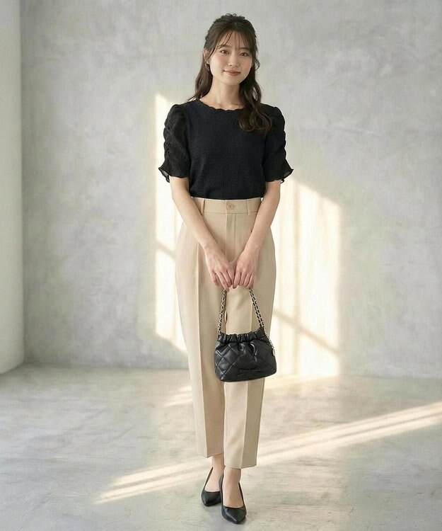 Feroux 【洗える】レーシージャガード カットソー ブラック系