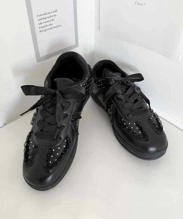 WEGO ドット柄レースローカットスニーカー ブラック