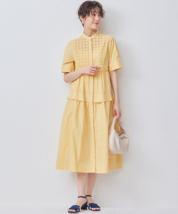 組曲 エンブロイダリーレース シャーティング ワンピース クリームイエロー系