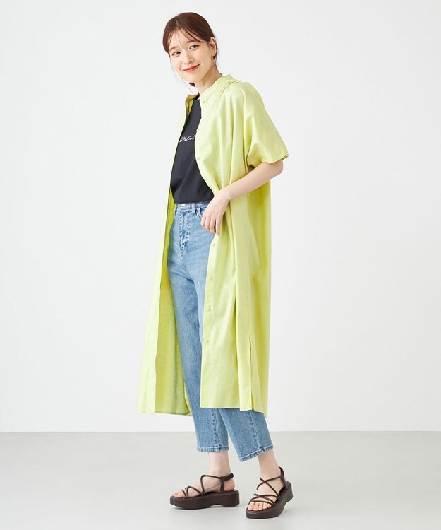 SHARE PARK LADIES フレンチスリーブガウンワンピース 黄緑系