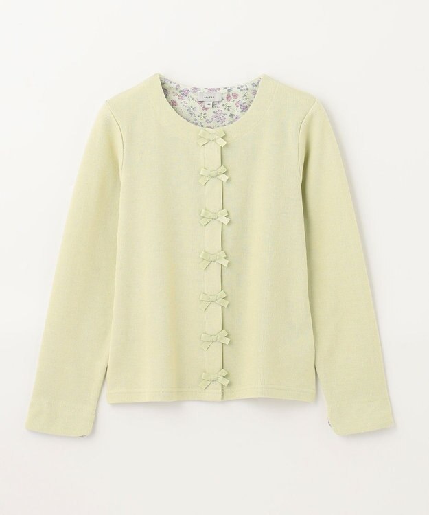 ANY KIDS スナップボタン リボン カーディガン ライム