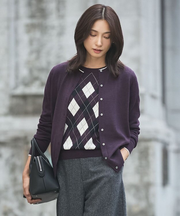 J.PRESS LADIES L 【洗える】アーガイル ツイン ニット パープル系
