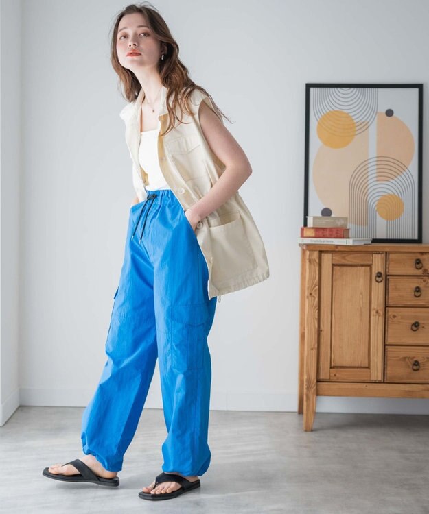 WEGO 【ウエストゴム】ナイロンイージーワイドカーゴパンツ ブルー