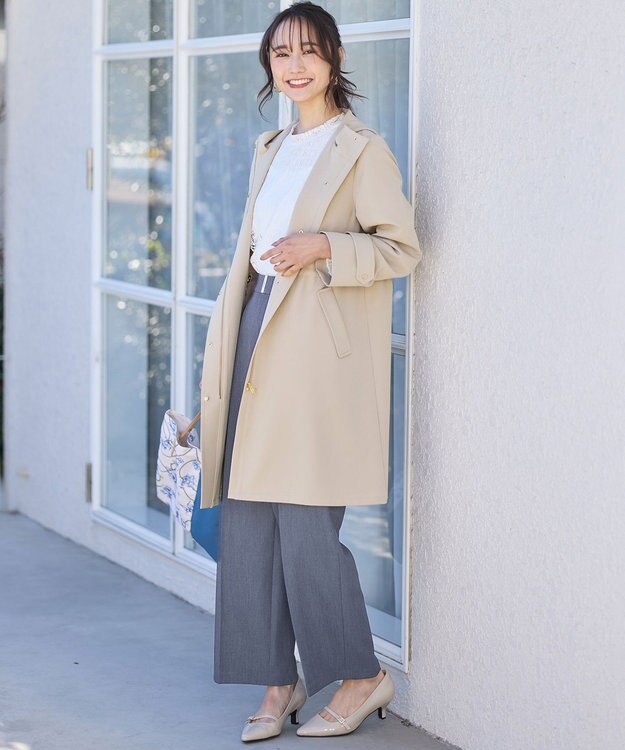 ANY SIS L 【撥水・UVカット・洗える】フーデットロング コート ライトベージュ