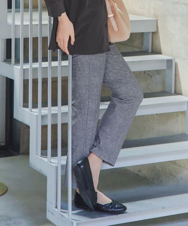 Tiaclasse L 【日本製】メランジプリント裏起毛スリムパンツ グレー