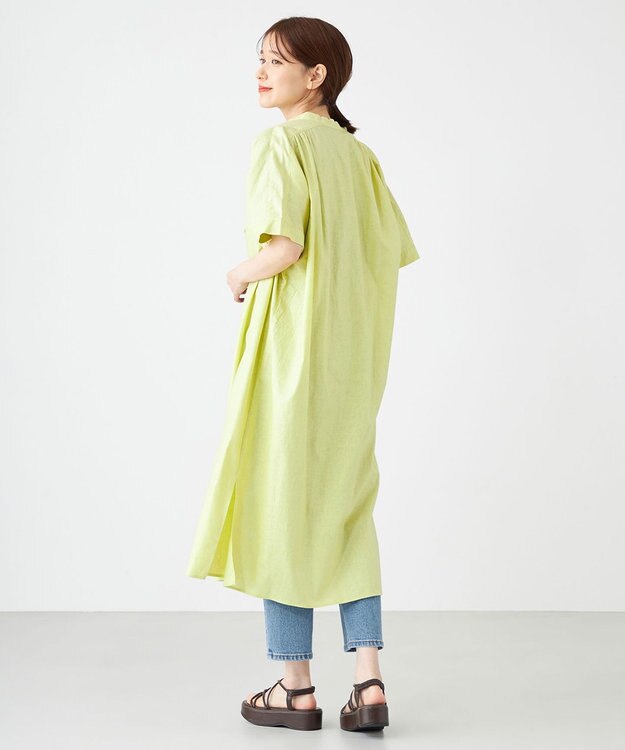 SHARE PARK LADIES フレンチスリーブガウンワンピース 黄緑系