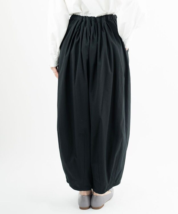 muuc 〈綿100%〉〈涼しいワッシャー生地〉〈裾タック入り〉〈ワイドシルエット〉サーカスパンツ ブラック