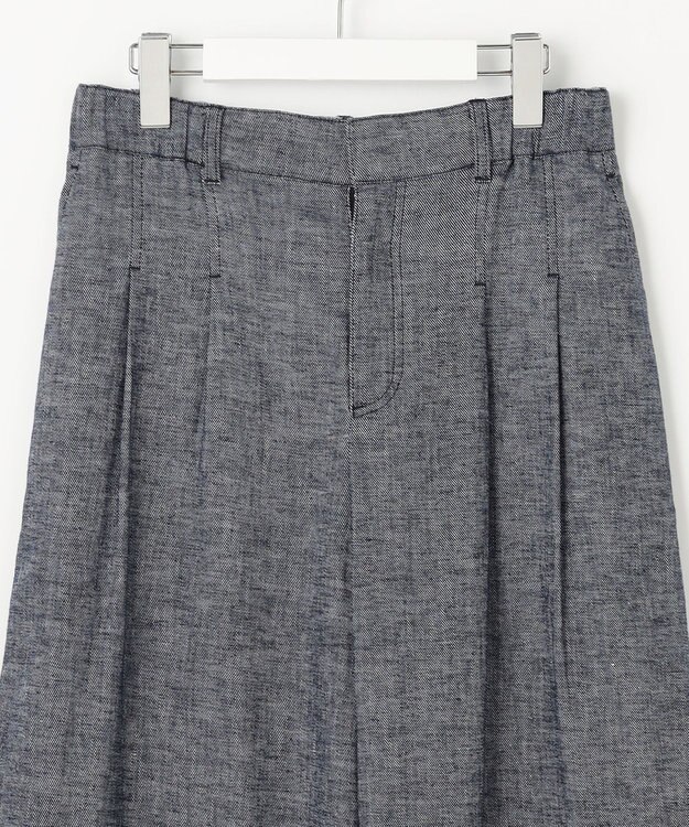 自由区 【洗える】コットンリネンシャンブレーワイドストレート パンツ インディゴ系