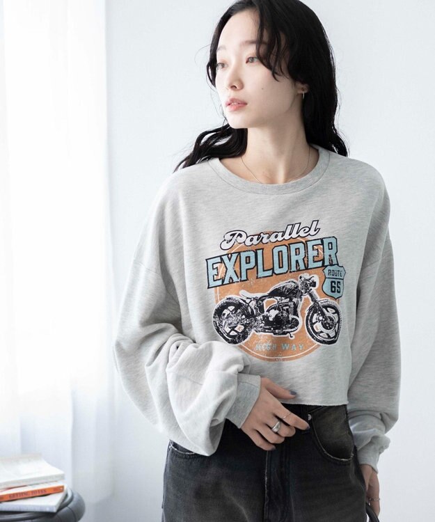 WEGO ヴィンテージライクショートスウェット 杢グレー