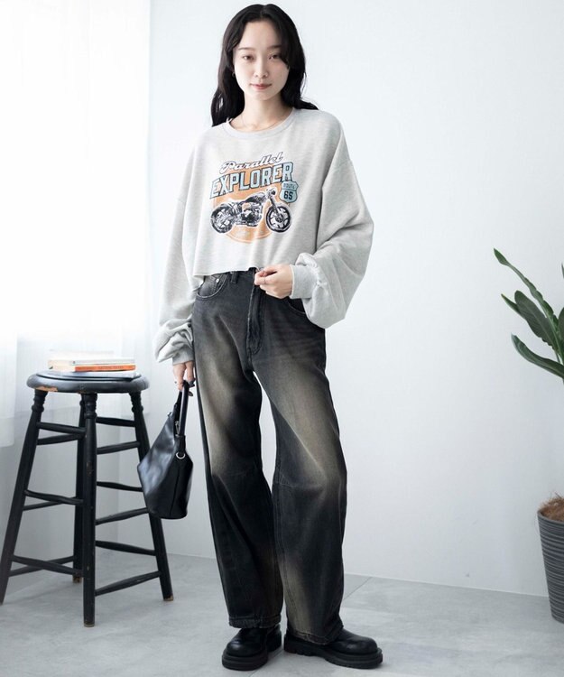 WEGO ヴィンテージライクショートスウェット 杢グレー